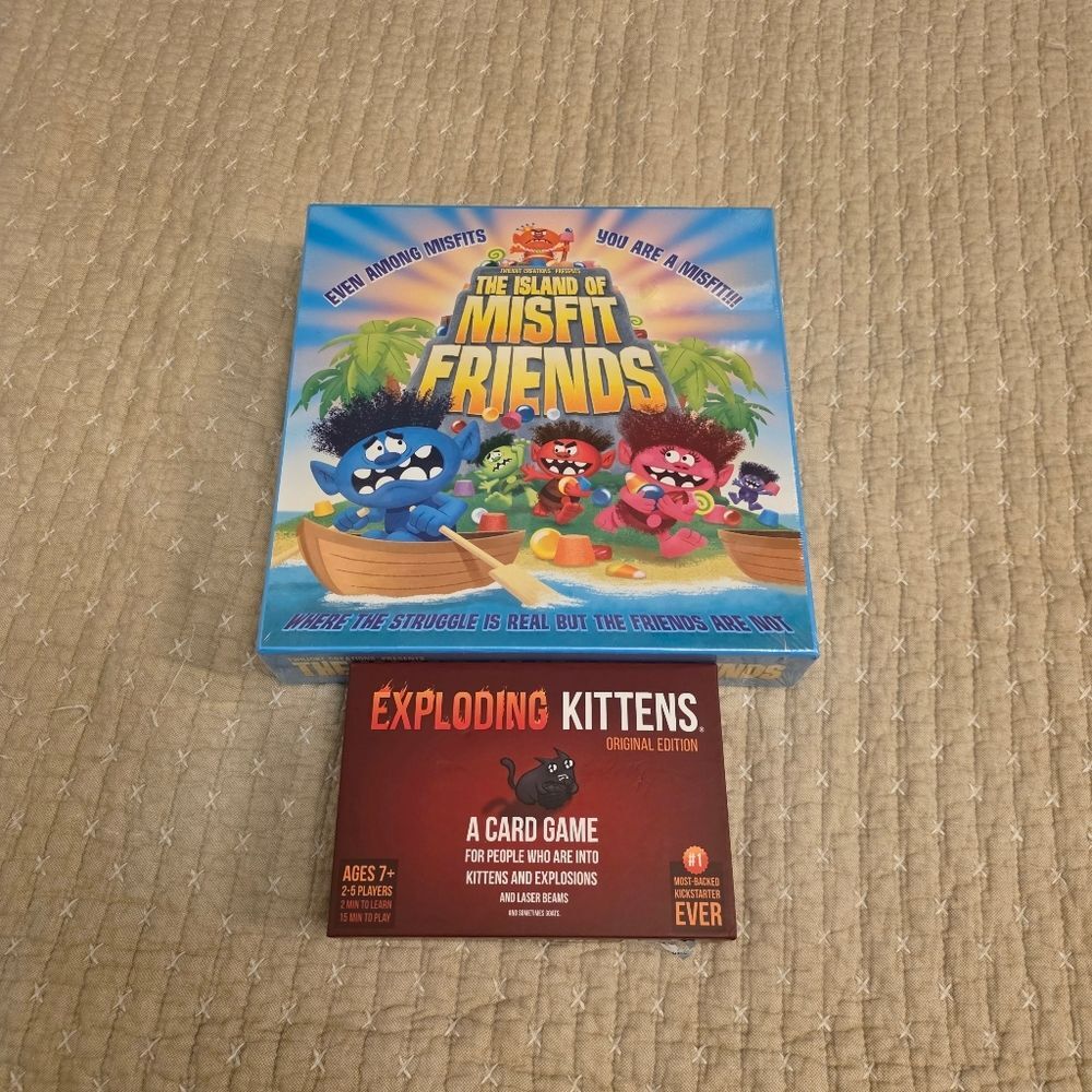 Exploding Kittens Card Game (Used) + The Island Of Misfits Game (New)